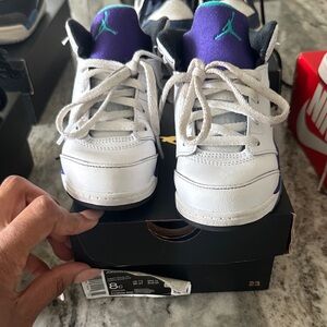 Jordan Kids White and Purple Sneakers with Red Accent